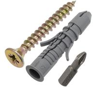 AERZETIX - Kit de 50 Chevilles universelles à collerette Ø8x40 mm en Nylon + 50 vis à Bois Jaune Ø5x40 mm + 1 Embout de vissage PZ2 1/4 | pour Fixation dans matériaux Pleins