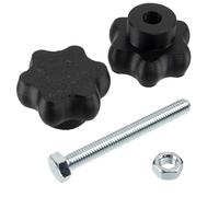 AERZETIX - Kit de 8 boutons molettes poignées de serrage М8 en forme d'étoile en plastique noir + 4 vis M8x70 mm à 6 pans et 4 écrous M8 hexagonaux | plage de serrage maximale 32 mm