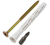 AERZETIX - Kit de 8 chevilles universelles à collerette biseautée Ø8x80 mm en polyamide + 8 vis à bois Ø5x80 mm + 1 embout de vissage PZ2 1/4