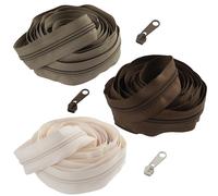 AERZETIX - Kit de Fermeture éclair à glissière spirale 3x5 m N°5 couleur principale marron + 45 curseurs N°5 non verrouillables en métal - couture loisir projet créatif décoration