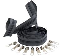 AERZETIX - Kit de fermeture éclair à glissière spirale 5m N°10 en nylon de couleur gris foncé + 10 curseurs N°10 non verrouillables en métal argenté | pour projet de couture vêtements sacs