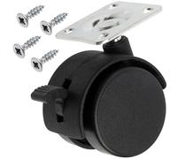 AERZETIX - Lot de 4 Roues roulettes de meubles à double galet Ø40 rotatives à 360° avec frein + 18 vis à bois Ø4x16 mm et plaque de fixation 38x38 mm | capacité de charge 25 kg