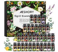 AESHORY Kit Huiles Essentielles 32 X 5ML, Huiles Essentielles Naturelle Aromathérapie pour Diffuseurs, pour SPA, Massage, Bain Idéal Cadeaux Faits Main pour Fête - Arbre à Thé, Eucalyptus, Citronnelle