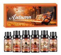 AESHORY Kit Huiles Essentielles d'automne 6 x 10ML, Huile Essentielle Automne Aromathérapie pour Diffuseur, Gâteau Croustillant à la Citrouille, Guimauve Grillée, Feuilles, Tarte aux Pommes Chaude