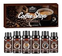 AESHORY Kit Huiles Essentielles de Café 6 x 10ML, Huile Essentielle Parfumée Café pour Diffuseurs, Parfum Élégant - Latte à la Vanille, Moka à la Cannelle, Macchiato au Caramel, Croissant au Chocolat