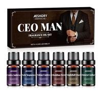 AESHORY Set Huiles Essentielles Président 6x10ML, Huile Essentielle pour Homme Aromathérapie pour Diffuseur, Cèdre de l'aube, Séquence Noire, Tabac Umbra, Oud du Crépuscule, Champ d'obsidienne