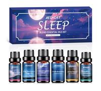 AESHORY Sleep Huiles Essentielles Blend Set de 6 X 10ML, Huiles Essentielles pour le Sommeil, Huile Essentielle pour Diffuseurs, Yoga - Faites de Beaux Rêves, Arrêtez les Ronflements, Fini l'insomnie