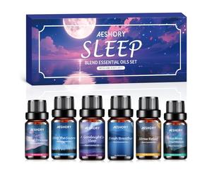AESHORY Sleep Huiles Essentielles Blend Set de 6 X 10ML, Huiles Essentielles pour le Sommeil, Huile Essentielle pour Diffuseurs, Yoga - Faites de Beaux Rêves, Arrêtez les Ronflements, Fini l'insomnie