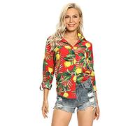 Aeslech Chemise hawaïenne boutonnée légère pour femme, 2 citrons rouges, XS