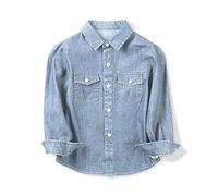 Aeslech Chemises en jean légères à manches longues pour garçon, bleu clair, 7-8 ans