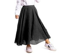 Aeslech Jupes longues en coton pour petites filles, jupe fluide style bohème, Noir , 6-7 ans