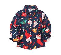 Aeslech Little & Big Boys Chemise hawaïenne boutonnée à manches longues Motif citrouille de Noël, 4 Bleu foncé, 6-7 ans