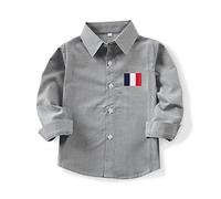Aeslech Little Big Boys Chemise Oxford décontractée à manches longues boutonnée avec drapeaux de campagne pour l'école, Drapeau France, 5-6 ans