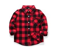 Aeslech Men & Little Big Chemise boutonnée en flanelle à carreaux pour garçon, E001 Rouge Noir, 3 ans