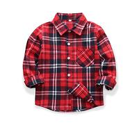 Aeslech Men & Little Big Chemise boutonnée en flanelle à carreaux pour garçon, E002 Classic Red, 7-8 ans