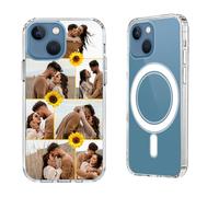 AESTHESTIFY Coque magnétique personnalisée pour iPhone 13 Mini - Coque transparente antichoc compatible avec MagSafe, collage de photos personnalisé | Cadeau unique pour homme et femme