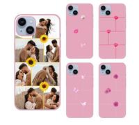AESTHESTIFY Coque Photo Collage pour iPhone 14 Plus, Coque de Téléphone en Silicone Rose - Design de Cadre de Fleurs avec 7 Photos Personnalisées, Impression d'Image Anti-Rayures Personnalisée, Coque