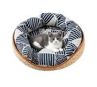 Aesthetic Cat Bed, Woven Cotton House Cave, 14 inch Portable Pet Bed with Soft Cushion, Handmade Basket with Modern Style, Indoor Outdoor Bedroom Window Floor Travel Accessory for Kittens Cats