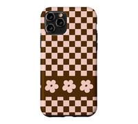 Aesthetic Checker Retro Groovy Flowers in Beige and Brown Coque pour iPhone 11 Pro