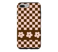 Aesthetic Checker Retro Groovy Flowers in Beige and Brown Coque pour iPhone 7 Plus/8 Plus
