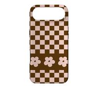 Aesthetic Checker Retro Groovy Flowers in Beige and Brown Coque pour iPhone Air