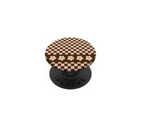 Aesthetic Checker Retro Groovy Flowers in Beige and Brown PopSockets PopGrip Adhésif