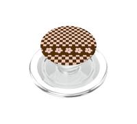 Aesthetic Checker Retro Groovy Flowers in Beige and Brown PopSockets PopGrip pour MagSafe