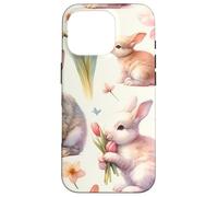 Aesthetic Spring Flower Patter Vintage Easter Bunny Rabbit Coque pour iPhone 16 Pro