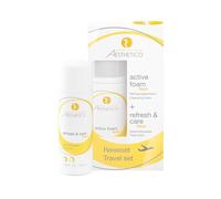 AESTHETICO Kit de voyage, 2 x 50 ml - Nettoyage de la peau pratique pour les déplacements, AE refresh and care et AE active Foam en format voyage (également comme bagage à main en avion)