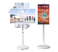 AETEREOS Écran Intelligent Mobile 27 Pouces HD sur roulettes, Moniteur Portable, Écran Tactile sans Fil, Android 13, Support Pivotant pour Streaming, Télétravail & Usage Polyvalent White-8+128G 32"