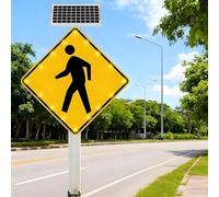 AETEREOS Panneau d'Arrêt de Rue Clignotant à LED 60 Cm/24 Pouces,Panneau de Passage Piéton Solaire Clignotant,Panneau de Passage Piéton Solaire à LED 30"-1set