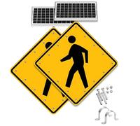 AETEREOS Panneau de Passage Piéton Clignotant à LED Solaire Panneau d'Avertissement de Circulation à LED Solaire Toutes Saisons Film Réfléchissant de Qualité Technique 24"-2set