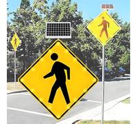 AETEREOS Panneau LED Clignotant à Énergie Solaire pour Passage de Piétons, Panneau d'Avertissement de Circulation en Aluminium avec Cadre Antirouille et Film Réfléchissant 30"-1set