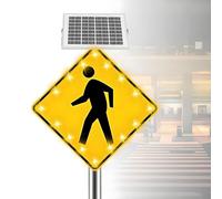 AETEREOS Panneau Solaire pour Passage de Piétons, Panneau de Sécurité Routière LED Haute Luminosité pour Allée et Rues Résidentielles, Panneaux de Ralentissement pour Stationnement Routier 24"-1set