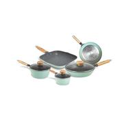 Aeternum Green Induction Wood, batterie 8 pièces, poêles antiadhésives, convient à l'induction, poignées en bois de hêtre, comprend 3 poêles, 2 casseroles, 3 couvercles, 100% matériaux recyclables