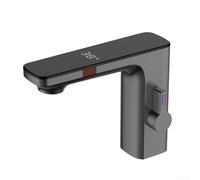 Aetluxery Robinet de salle de bain à capteur avec affichage numérique intelligent, robinet d'évier à trou unique, eau froide et chaude, construction en laiton chromé (gris)