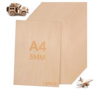 Aevcvok 12 Pièces A4 Contreplaqué 3mm, 300mm×210mm Feuilles de Tilleul pour Modélisme Artisanat en Bois Découpe Laser Pyrogravure Peinture,Matériaux de Gravure Laser Plaque de Contreplaqué
