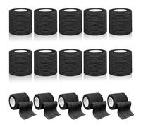 Aevcvok Bandage Autoadhésif 15 Rouleaux, 5 cm x 4,5 m Bandages Cohesive Respirants, Bande Strapping Adhésif Fixation pour Les Humains et Les Animaux, Elastoplast Bande Adhésive pour Sports(Noir)