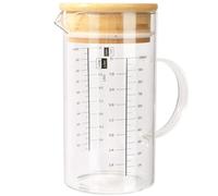 Aevcvok Gobelet doseur en verre de 1000 ml avec couvercle en bambou, verre doseur de 1 l, idéal pour la pâtisserie, la cuisine, pichet doseur avec poignée, résistant à la chaleur et graduation précise
