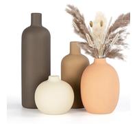 Aevcvok Lot de 4 Vase Ceramique, Vases à Fleurs Terracotta Couleurs Morandi Vase Moderne Centre de Table Décoration D'intérieur Moderne Fleurs séchées, Ensemble de Vases Terre Cuite
