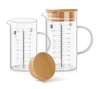 Aevcvok Verre Doseur,500ml+1000ml Transparent Verre Mesureur Cuisine avec Couvercle en Bois,Bocaux en Verre avec Poignée,Récipients Gradué en Verre,Verre Mesureur Gradué Cuisine-Idéal pour Pâtisserie