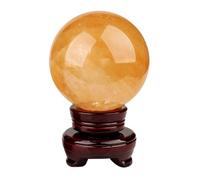 AEVHBAMXN Boule de cristal de quartz calcite jaune, grande pierre précieuse citrine avec support, sculpture pour décoration Feng Shui, bureau, maison, 18 cm