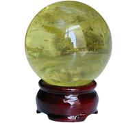 AEVHBAMXN Sphère de quartz citrine avec support, figurine de sculpture de boule de cristal jaune, pierre Fengshui pour sorcellerie, divination, décoration de bureau à domicile, 80 mm