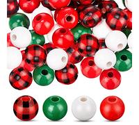 AEVQWEZNC 1000 Pieces 12 mm Wooden Beads Plaid Wood Beads Round Wooden Craft Beads for DIY Craft Christmas Thanksgiving Jewelry Making(Green,Classic Pattern)