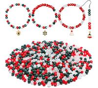 AEVQWEZNC 15 Strands Christmas Crystal Beads Kit 6 mm Faceted Glass Beads Red Green White Spacer Beads Crystal Jewelry Kit Briolette Rondelle Beads for Christmas Bracelets Jewelry Making(Green)