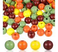 AEVQWEZNC 180 Pcs Colored Wooden Beads Wood Beads for Crafts Wooden Round Beads for Christmas Halloween Fall DIY Jewelry Decor(Yellow)