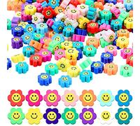AEVQWEZNC 280 Pieces Flower Smile Face Beads Polymer Clay Beads 10 mm Clay Beads 14 Colors Flower Beads for Jewelry Making DIY Bracelet Necklace Earrings Rings