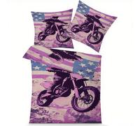 AevuCub Parure de Lit 160x200 Dirt Bike avec 2 Taies d'oreiller 65x65 cm - Decoration Moto Cross - Housse de Couette 2 Personnes en Microfibre Douce avec Fermeture éclair