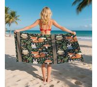 AevuCub Serviette de Plage XXL Microfibre Forêt Chouette Lapin Renard Champignon, Drap de Plage Séchage Rapide Anti Sable & Légère, Serviette de Bain 80 x 160 cm, Accessoire & Cadeau été