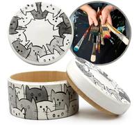 AEVVV Boîte à bijoux ronde blanche pour les amoureux des chats - Boîte à bijoux en bois blanche sur le thème des chatons - Petite boîte souvenir pour les amateurs de chats pour femme - Boîte à dents